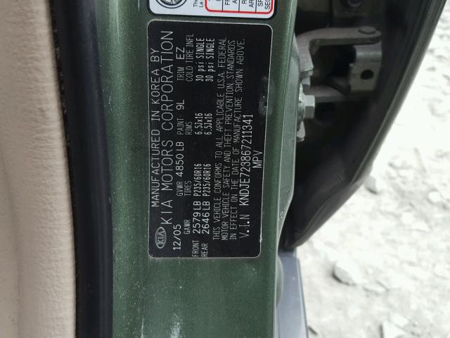 KNDJE723867211341 - 2006 KIA NEW SPORTA GREEN photo 10