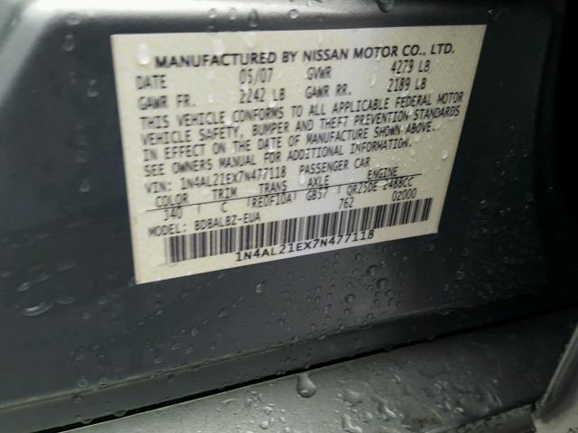 1N4AL21EX7N477118 - 2007 NISSAN ALTIMA 2.5 GREEN photo 10