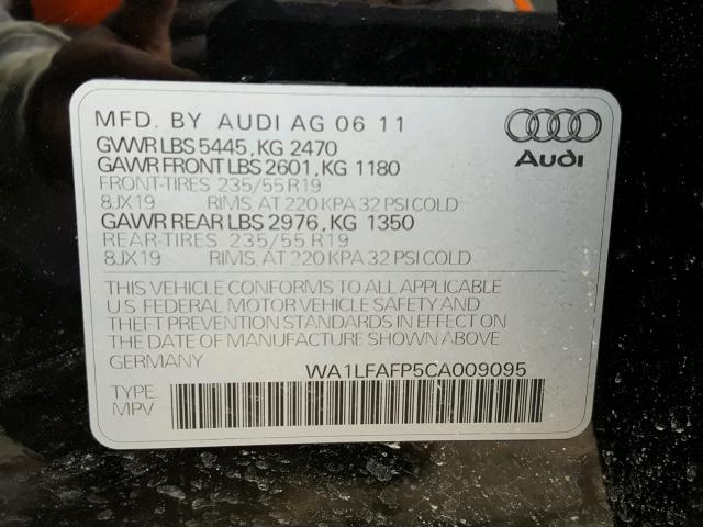 WA1LFAFP5CA009095 - 2012 AUDI Q5 BLACK photo 10