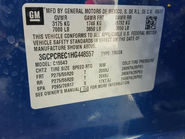 3GCPCREC1HG448557 - 2017 CHEVROLET SILVERADO BLUE photo 10