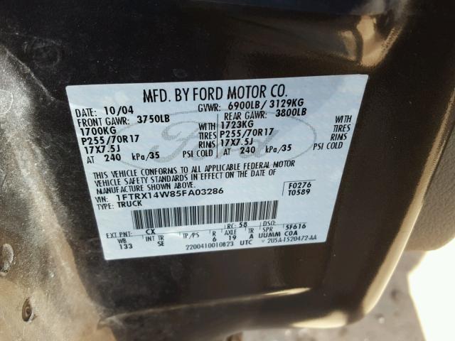 1FTRX14W85FA03286 - 2005 FORD F150 GRAY photo 10