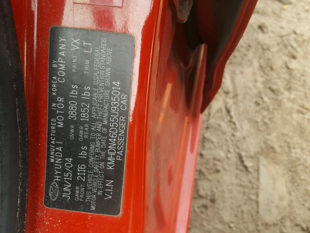 KMHDN46D55U935014 - 2005 HYUNDAI ELANTRA GL RED photo 10