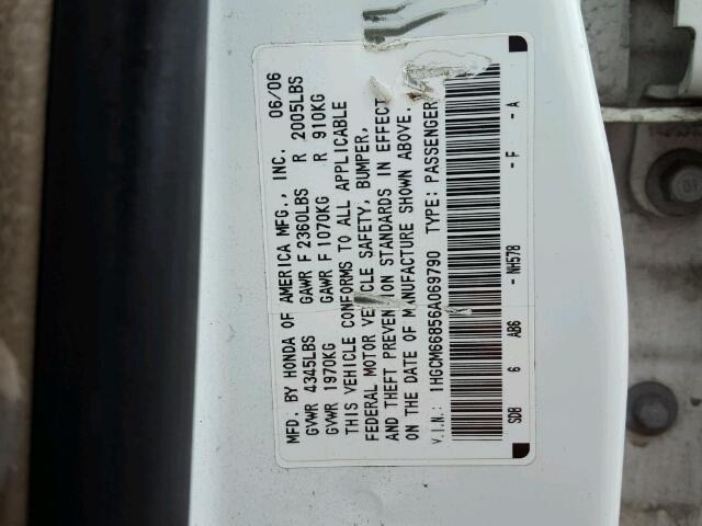 1HGCM66856A069790 - 2006 HONDA ACCORD EX WHITE photo 10