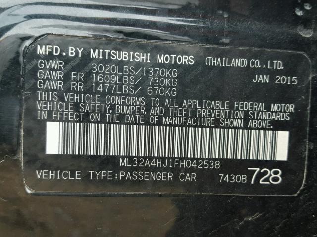 ML32A4HJ1FH042538 - 2015 MITSUBISHI MIRAGE ES BLACK photo 10