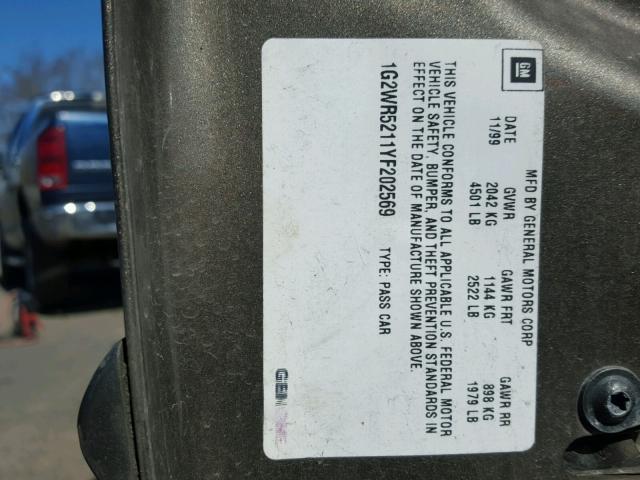 1G2WR5211YF202569 - 2000 PONTIAC GRAND PRIX BROWN photo 10