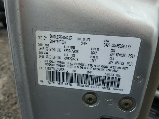 1J4GK38K93W550115 - 2003 JEEP LIBERTY RE SILVER photo 10