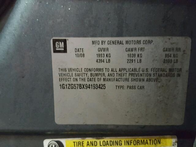 1G1ZG57BX94193425 - 2009 CHEVROLET MALIBU LS GREEN photo 10