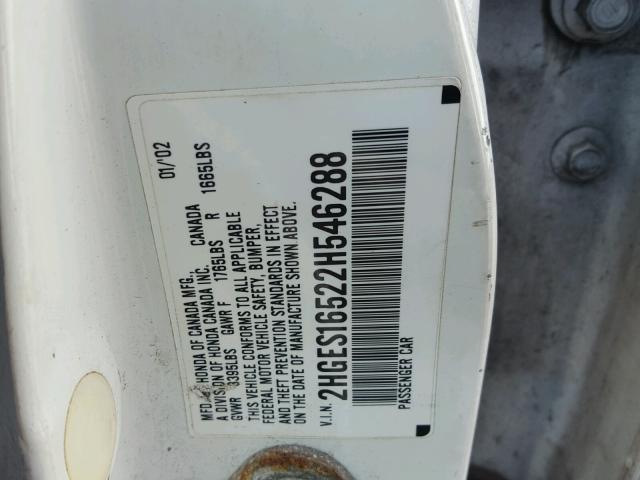 2HGES16522H546288 - 2002 HONDA CIVIC LX WHITE photo 10