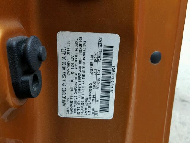 JN1AZ34D16M302006 - 2006 NISSAN 350Z COUPE ORANGE photo 10