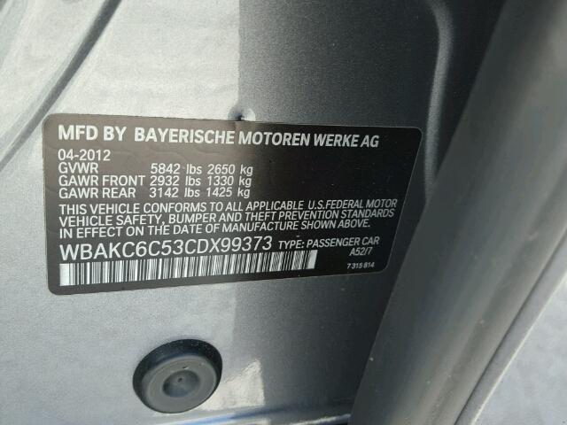 WBAKC6C53CDX99373 - 2012 BMW 750I XDRIV GRAY photo 10