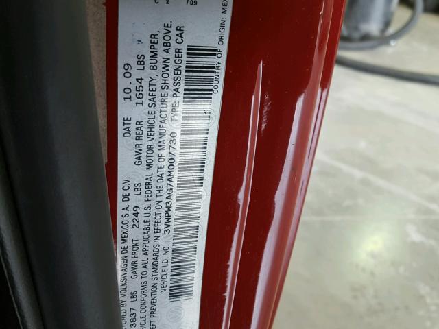 3VWPW3AG7AM007730 - 2010 VOLKSWAGEN NEW BEETLE 红色 照片 10