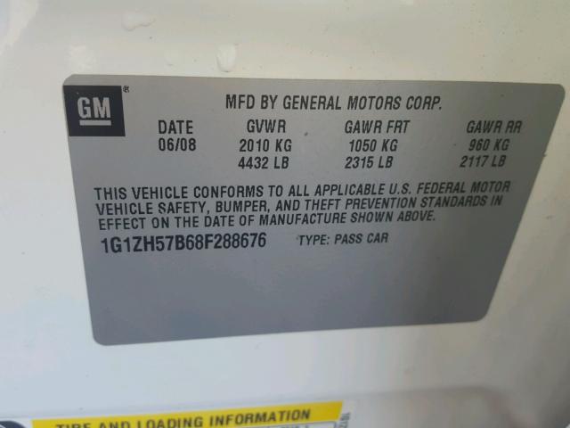 1G1ZH57B68F288676 - 2008 CHEVROLET MALIBU 1LT 白色 照片 10