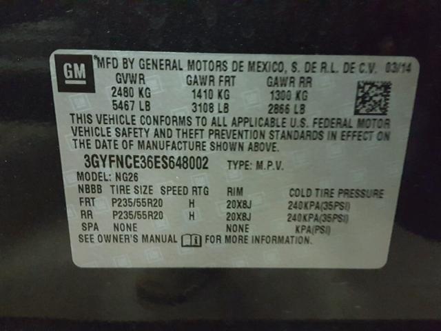 3GYFNCE36ES648002 - 2014 CADILLAC SRX PERFOR CHARCOAL photo 10