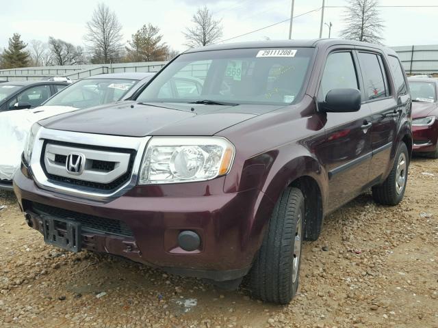 5FNYF4H24AB038770 - 2010 HONDA PILOT LX BURGUNDY photo 2