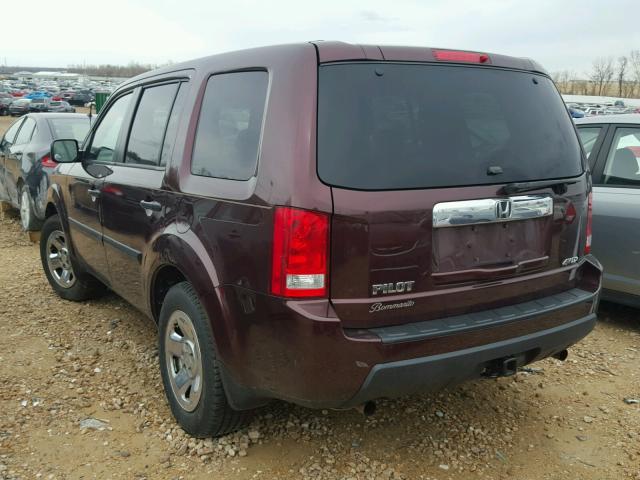 5FNYF4H24AB038770 - 2010 HONDA PILOT LX BURGUNDY photo 3