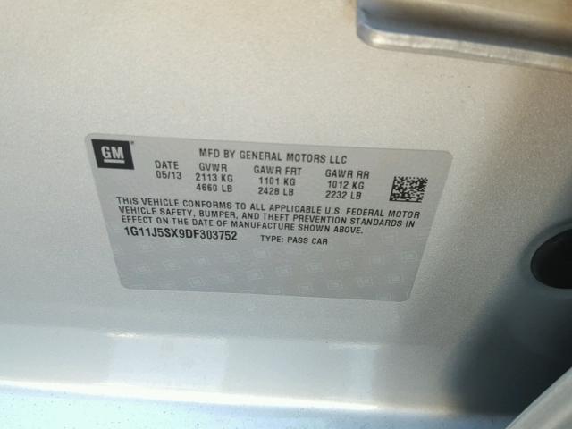 1G11J5SX9DF303752 - 2013 CHEVROLET MALIBU LTZ 银色 照片 10