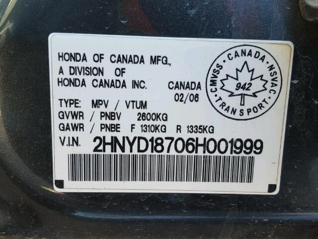 2HNYD18706H001999 - 2006 ACURA MDX TOURIN GRAY photo 10