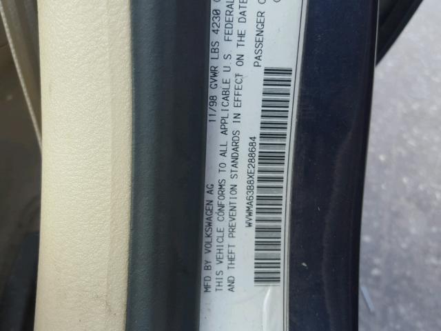 WVWMA63B8XE288684 - 1999 VOLKSWAGEN PASSAT GLS BLUE photo 10