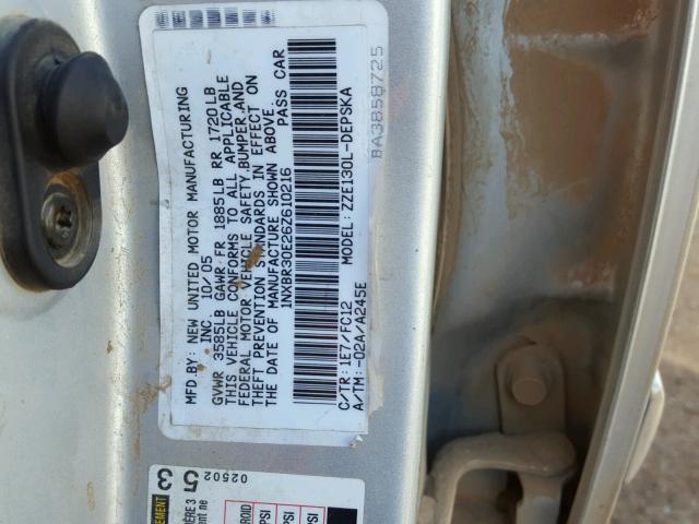 1NXBR30E26Z610216 - 2006 TOYOTA COROLLA CE SILVER photo 10