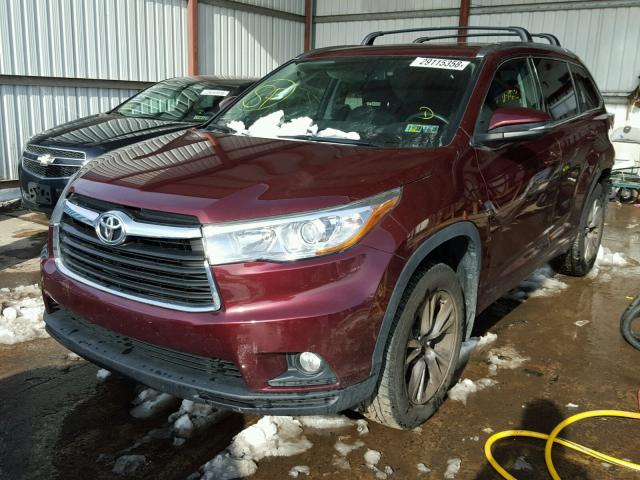 5TDJKRFH6FS167064 - 2015 TOYOTA HIGHLANDER MAROON photo 2