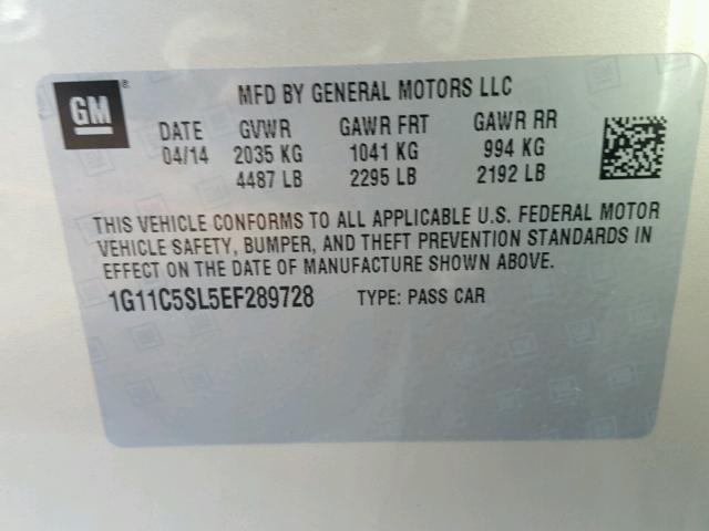 1G11C5SL5EF289728 - 2014 CHEVROLET MALIBU 1LT 金色 照片 10