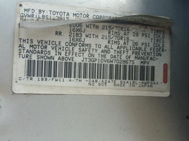 JT3GP10V6W7028675 - 1998 TOYOTA RAV4 SILVER photo 10