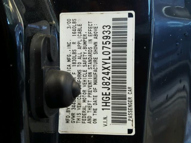 1HGEJ824XYL075933 - 2000 HONDA CIVIC EX Qara foto 10