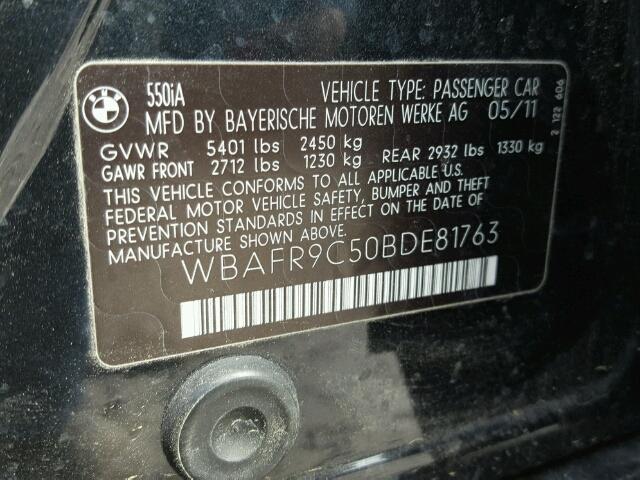 WBAFR9C50BDE81763 - 2011 BMW 550 I BLACK photo 10