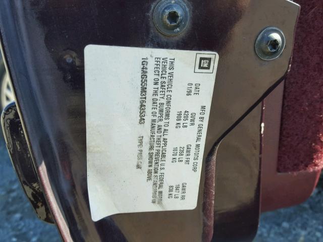 1G4AG55M3T6435343 - 1996 BUICK CENTURY SP BURGUNDY photo 10