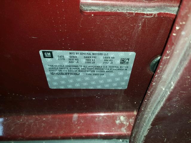 1G11C5SL3FF353962 - 2015 CHEVROLET MALIBU 1LT 勃艮第红 照片 10