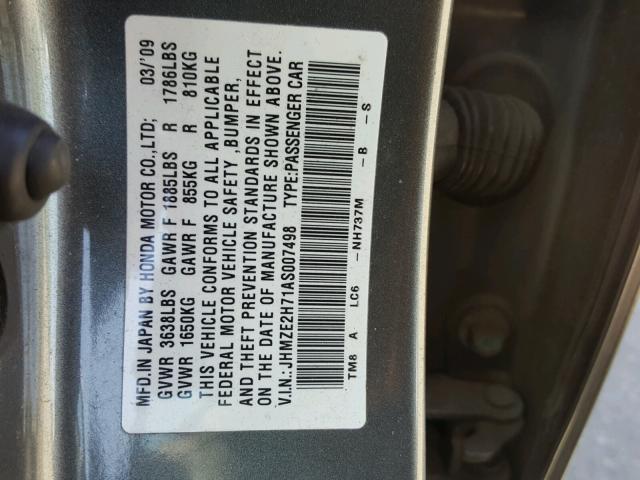 JHMZE2H71AS007498 - 2010 HONDA INSIGHT EX GRAY photo 10