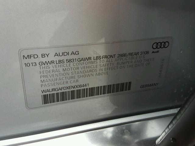 WAURGAFDXEN008441 - 2014 AUDI A8 L QUATT SILVER photo 10