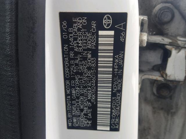 JTKKT624460151833 - 2006 TOYOTA SCION XA WHITE photo 10