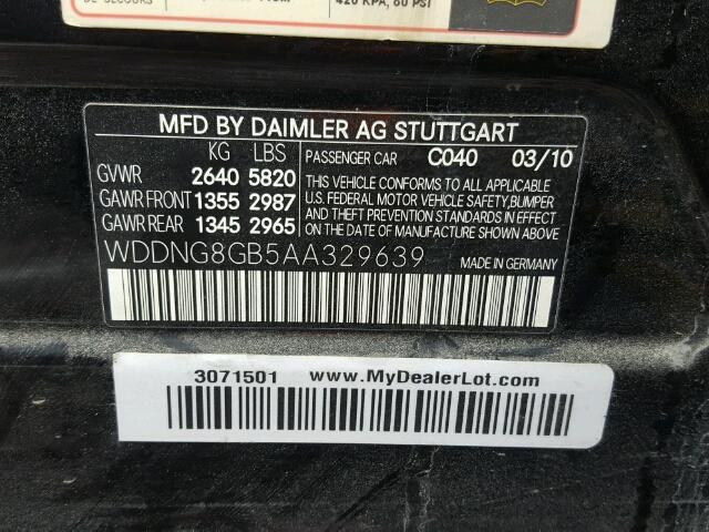 WDDNG8GB5AA329639 - 2010 MERCEDES-BENZ S 550 4MAT BLACK photo 10