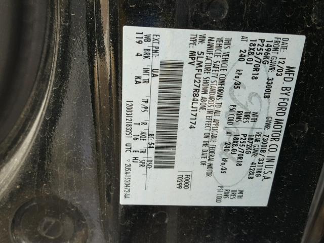 5LMFU27R84LJ17174 - 2004 LINCOLN NAVIGATOR 黑色 照片 10