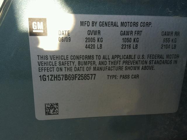 1G1ZH57B69F258577 - 2009 CHEVROLET MALIBU 1LT 绿色 照片 10