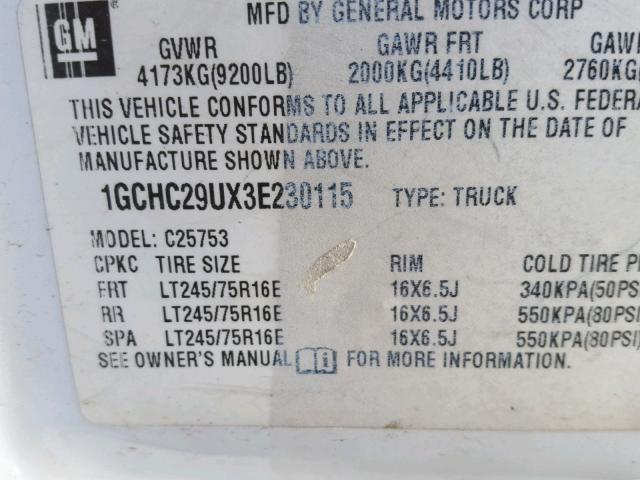 1GCHC29UX3E230115 - 2003 CHEVROLET SILVERADO WHITE photo 10