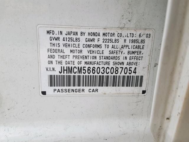 JHMCM56603C087054 - 2003 HONDA ACCORD EX WHITE photo 10