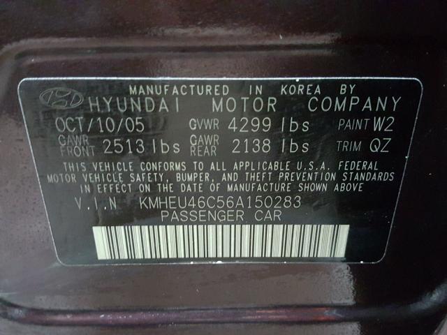 KMHEU46C56A150283 - 2006 HYUNDAI SONATA GLS PURPLE photo 10