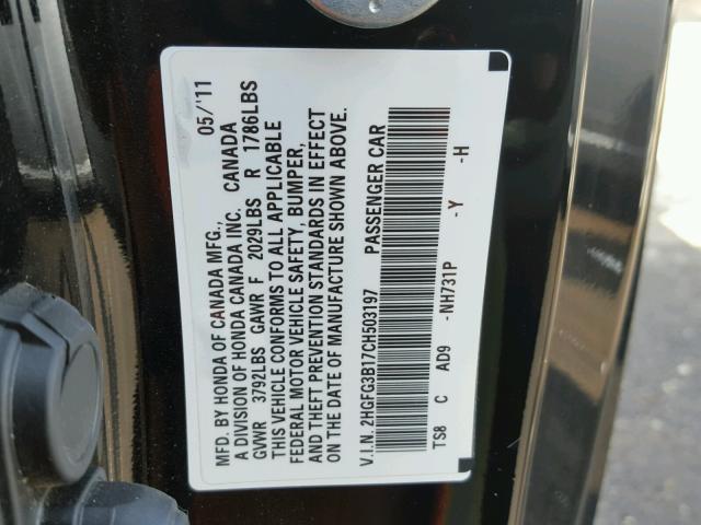 2HGFG3B17CH503197 - 2012 HONDA CIVIC EXL BLACK photo 10