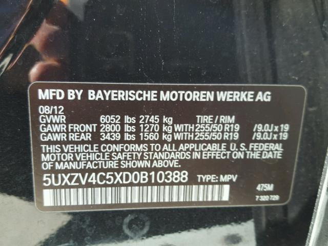 5UXZV4C5XD0B10388 - 2013 BMW X5 XDRIVE3 BLACK photo 10