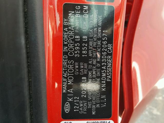 KNADM5A33D6206571 - 2013 KIA RIO LX Կարմիր լուսանկար 10