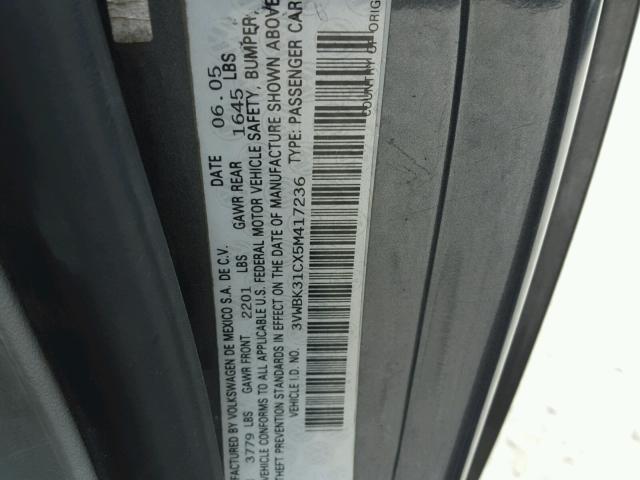 3VWBK31CX5M417236 - 2005 VOLKSWAGEN NEW BEETLE 灰色 照片 10