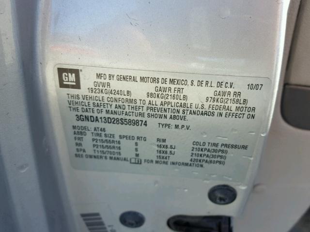 3GNDA13D28S589874 - 2008 CHEVROLET HHR LS 银色 照片 10