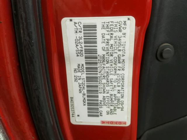 JT2ST07N7S0021019 - 1995 TOYOTA CELICA GT RED photo 10
