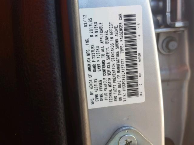 1HGCP2F66CA127027 - 2012 HONDA ACCORD SE SILVER photo 10