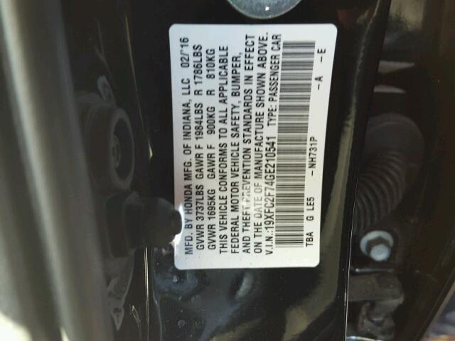 19XFC2F74GE210541 - 2016 HONDA CIVIC EX BLACK photo 10