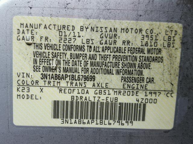 3N1AB6AP1BL679699 - 2011 NISSAN SENTRA 2.0 SILVER photo 10