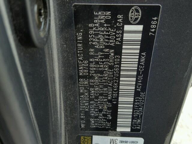 4T1BE46K27U569103 - 2007 TOYOTA CAMRY NEW GRAY photo 10