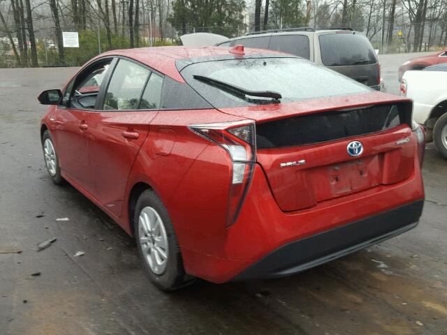 JTDKBRFU7G3520626 - 2016 TOYOTA PRIUS RED photo 3